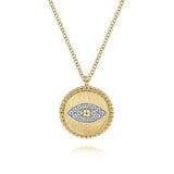 14K Yellow Gold Bujukan Diamond Evil Eye Medallion Necklace In-Store