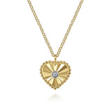 14K White And Yellow Gold Diamond And Heart Pendant Necklace