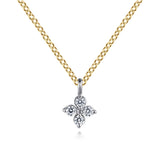 14K Yellow & White Gold Diamond Flower Shape Pendant Necklace