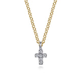 14K Yellow and White Gold Diamond Cross Pendant Necklace