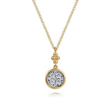 14K White and Yellow Gold Diamond Cluster Bujukan Drop Pendant Necklace