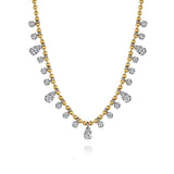 14K White and Yellow Gold Diamond Bujukan Droplet Necklace