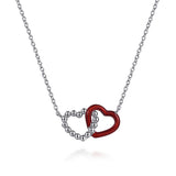 925 Sterling Silver Bujukan Double Heart Pendant Necklace with Chrome Red Enamel In-Store