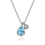 925 Sterling Silver Pear Blue Topaz Bujukan Pendant Necklace Available In-Store