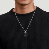 22 Inch 925 Sterling Silver Black Spinel Dog Tag Pendant Necklace