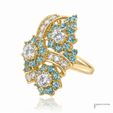 Estate 18K Yellow Gold Blue & White Topaz Cluster Cocktail Ring Size 6.5 | In-Store