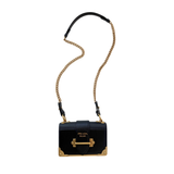 Authentic Prada Cahier City Crossbody Bag Black Calfskin & Saffiano Leather Antique Gold Hardware | Made in Italy | Pre-Owned