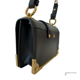 Authentic Prada Cahier City Crossbody Bag Black Calfskin & Saffiano Leather Antique Gold Hardware | Made in Italy | Pre-Owned