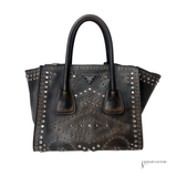 Prada Vintage Twin Pocket Studded Tote Bag in Ebano Distressed Leather | Pre-Owned Shoulder Handbag