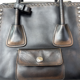 Prada Vintage Twin Pocket Studded Tote Bag in Ebano Distressed Leather | Pre-Owned Shoulder Handbag
