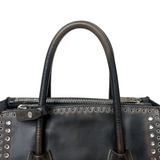 Prada Vintage Twin Pocket Studded Tote Bag in Ebano Distressed Leather | Pre-Owned Shoulder Handbag