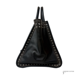 Prada Vintage Twin Pocket Studded Tote Bag in Ebano Distressed Leather | Pre-Owned Shoulder Handbag
