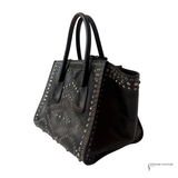 Prada Vintage Twin Pocket Studded Tote Bag in Ebano Distressed Leather | Pre-Owned Shoulder Handbag