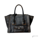 Prada Vintage Twin Pocket Studded Tote Bag in Ebano Distressed Leather | Pre-Owned Shoulder Handbag