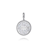 925 Sterling Silver Starburst Blue Sapphire and White Sapphire Bujukan Medallion Pendant in size 24mm