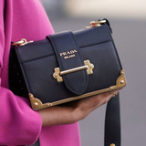Authentic Prada Cahier City Crossbody Bag Black Calfskin & Saffiano Leather Antique Gold Hardware | Pre-Owned