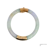 Estate 14KT Yellow Gold Hinged Carved Jadeite Bangle