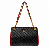 Gucci GG Marmont Medium Slim Shoulder Tote Bag – Black Quilted Leather & Azalea Detail Pre Owned
