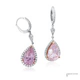 14K White Gold & Rose Gold Kunzite Diamond Drop Earrings – 4.68CT Pear Cut Kunzite with Diamond Halo, Luxury Dangle Earrings