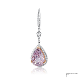 14K White Gold & Rose Gold Kunzite Diamond Drop Earrings – 4.68CT Pear Cut Kunzite with Diamond Halo, Luxury Dangle Earrings