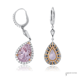 14K White Gold & Rose Gold Kunzite Diamond Drop Earrings – 4.68CT Pear Cut Kunzite with Diamond Halo, Luxury Dangle Earrings