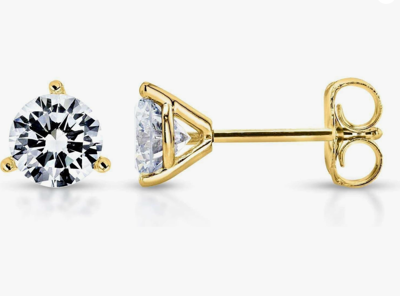 14K Gold Yellow/White 3-Prong Lab Grown Diamond Stud Earrings