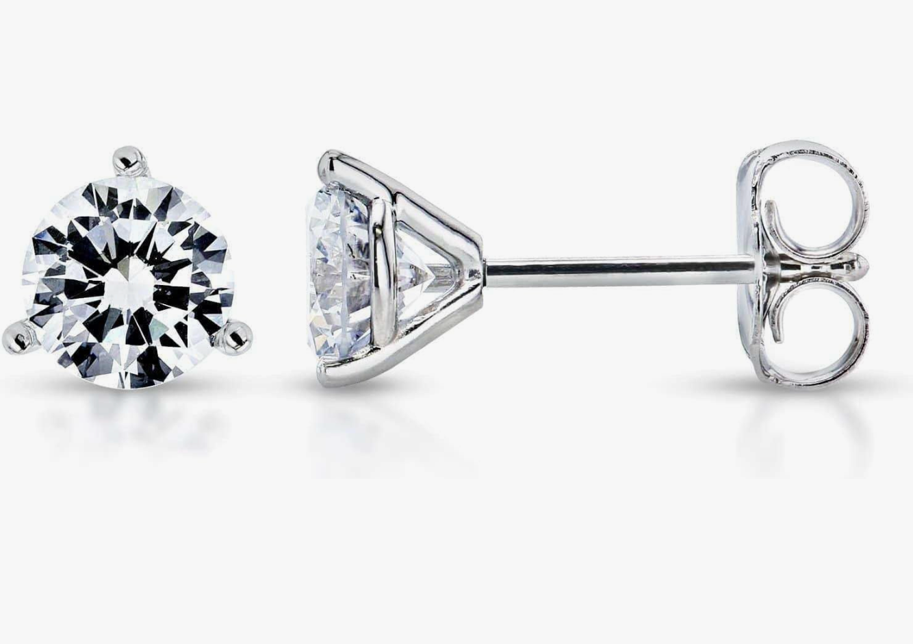 14K Gold Yellow/White 3-Prong Lab Grown Diamond Stud Earrings