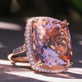 Big Cushion Shape Morganite 33.22 Carat Ring with a Diamond Halo, Fashion Ring