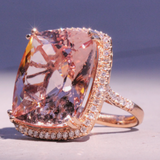 Big Cushion Shape Morganite 33.22 Carat Ring with a Diamond Halo, Fashion Ring