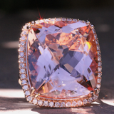 Big Cushion Shape Morganite 33.22 Carat Ring with a Diamond Halo, Fashion Ring