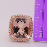 Big Cushion Shape Morganite 33.22 Carat Ring with a Diamond Halo, Fashion Ring