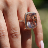 Big Cushion Shape Morganite 33.22 Carat Ring with a Diamond Halo, Fashion Ring