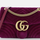 Gucci GG Marmont Flap Bag Matelasse Velvet Medium Pre-loved