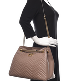 GUCCI Calfskin Matelasse Medium GG Marmont Shoulder Tote Bag Porcelain Rose