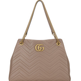 GUCCI Calfskin Matelasse Medium GG Marmont Shoulder Tote Bag Porcelain Rose