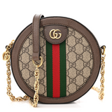 Gucci GG Supreme Ophidia Mini round cloth crossbody bag Monogram Web Brown Pre-Loved