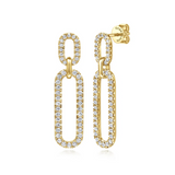 14K White Gold Diamond Link Chain Drop Earrings