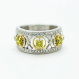 Yellow Diamond Fancy Yellow 14K White Gold White Diamond Vintage Statement Ring