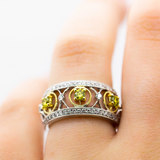 Yellow Diamond Fancy Yellow 14K White Gold White Diamond Vintage Statement Ring