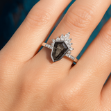 Shield-Shaped Salt & Pepper Diamond Ring 14KT White Gold | Accent Diamonds | Unique Engagement Ring