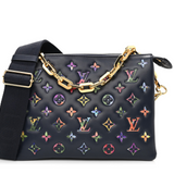 LOUIS VUITTON  Lambskin Embossed Monogram LV Garden Coussin PM Navy Pre-Loved