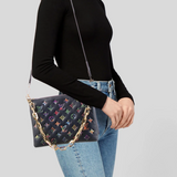 LOUIS VUITTON  Lambskin Embossed Monogram LV Garden Coussin PM Navy Pre-Loved