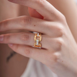 ROBERTO COIN POIS MOI LINK RING WITH DIAMONDS YELLOW GOLD
