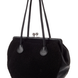 Chanel 90s Kiss Lock shoulder bag in crochet and leather Black Woven Pre-Owned