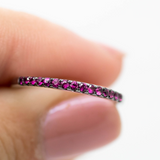Dainty Rubellite Stacking Band – 14K White Gold Black Enamel Ring, 0.18ct TWD Rubellite, Size 6.5