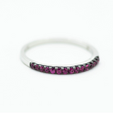 Dainty Rubellite Stacking Band – 14K White Gold Black Enamel Ring, 0.18ct TWD Rubellite, Size 6.5