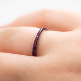 Dainty Rubellite Stacking Band – 14K White Gold Black Enamel Ring, 0.18ct TWD Rubellite, Size 6.5