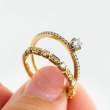 Diamond Solitaire Ring with Pavé Band 14K Yellow Gold