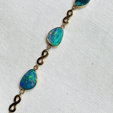 Passionflower - Opal Bracelet 14KT Yellow Gold Vintage Blue and multi-colored Opal Estate teardrop