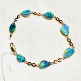 Passionflower - Opal Bracelet 14KT Yellow Gold Vintage Blue and multi-colored Opal Estate teardrop
